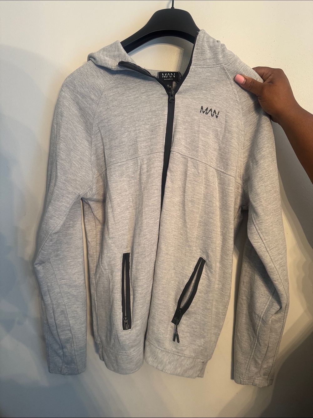 Boohoo Mens Light Grey Hooded Zip Jacket